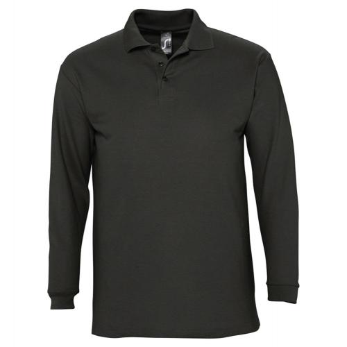 Рубашка поло мужская с длинным рукавом Winter II 210 черная, размер XXL
