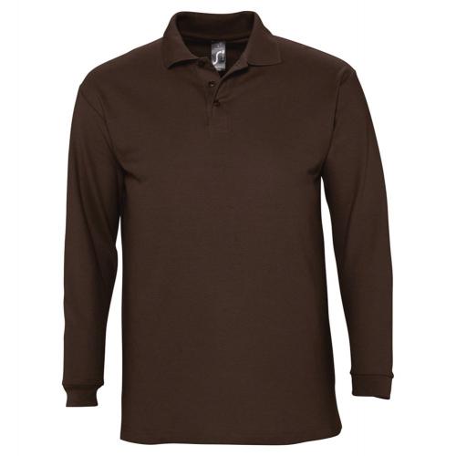 Рубашка поло мужская с длинным рукавом Winter II 210 шоколадно-коричневая, размер S