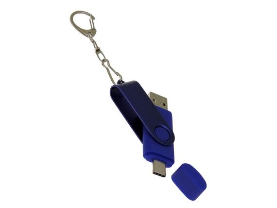 USB 2.0- флешка на 16 Гб с поворотным механизмом и дополнительным разъемом Type-C