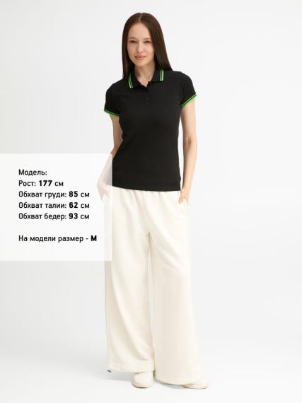 Рубашка поло женская Pasadena Women 200 с контрастной отделкой, черный/зеленый, размер XXL