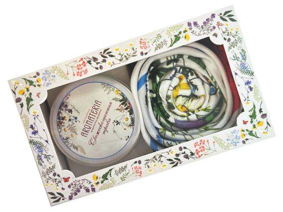 Набор: платок «Русский полевой букет» и свеча «Цветы и травы»